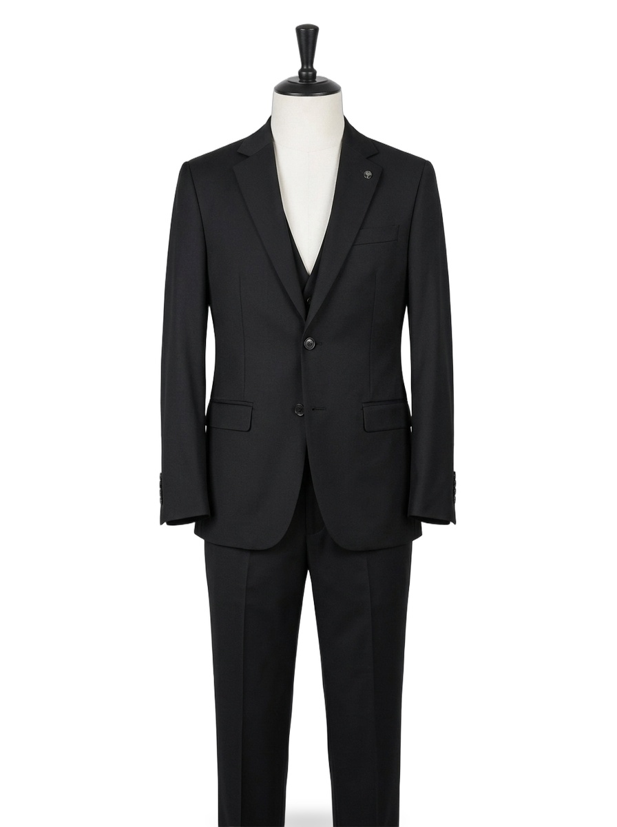 Classic Jet Black Two-Piece Wool Suit